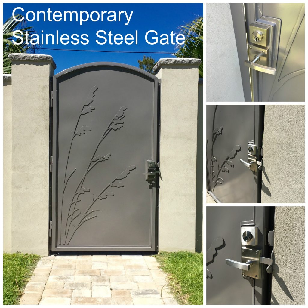 Stainless Steel Contemporary Gate with Alta Latch Deadbolt