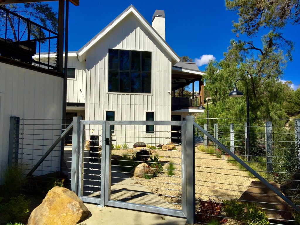 Contemporary Farmhouse with Nero Latch on Stainless Gate and Fence