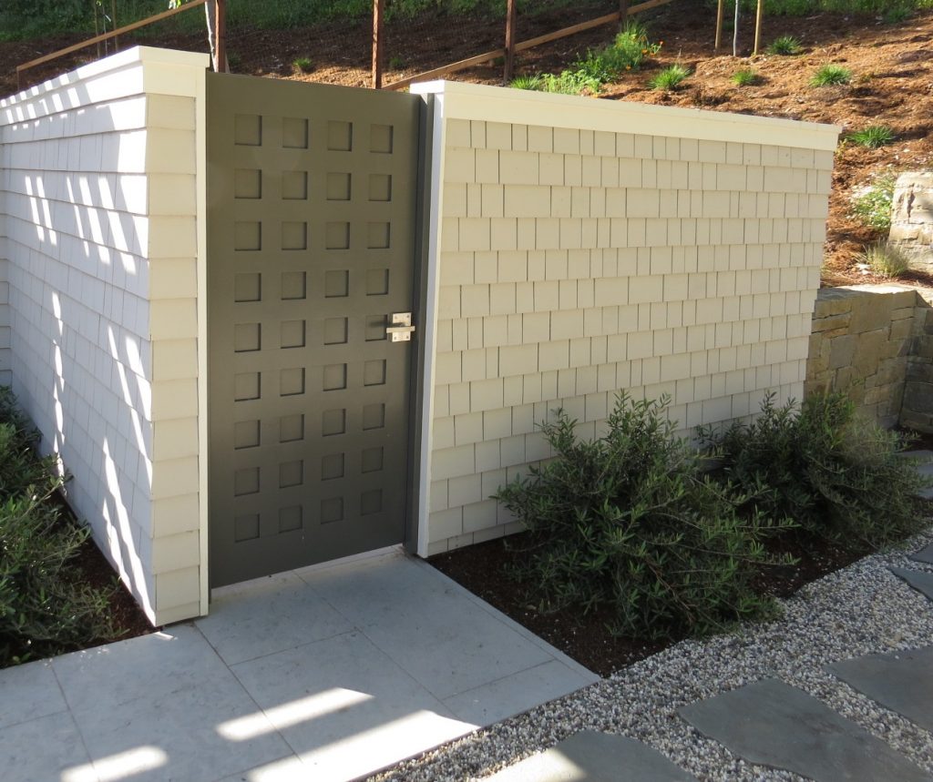 Pool Dressing Area Door with Stainless Steel Modern Alta Gate Latch